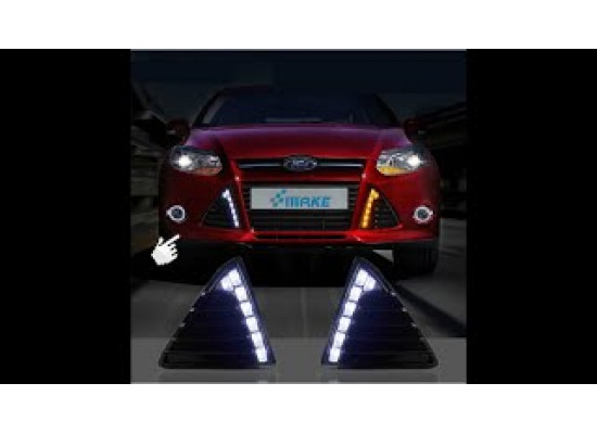 ДХО для Ford Focus 3 2011-15 глянцевый пластик (Титаниум) с поворотниками и без